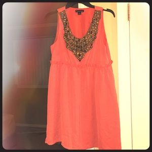 Coral dress with beaded neckline